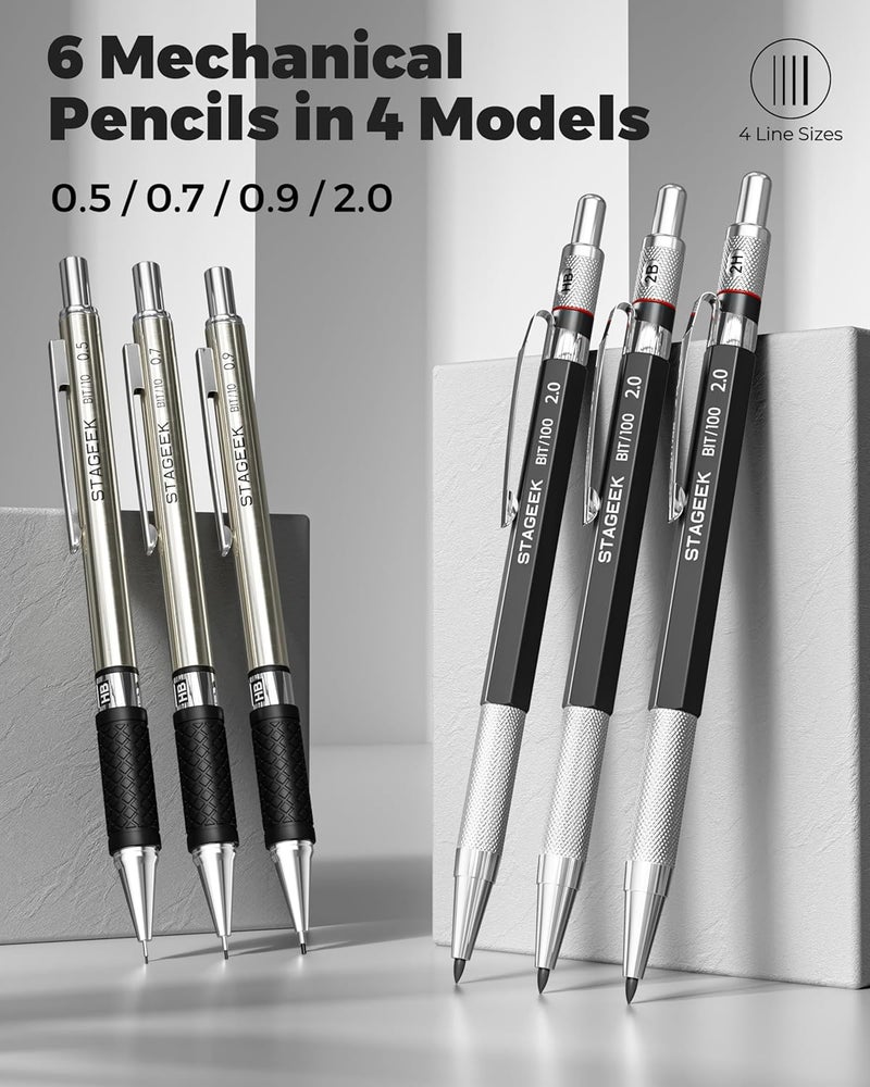 STAGEEK Mechanical Pencil Set with Case 34 Count, Drawing Pencils 0.5, 0.7, 0.9MM & 3PCS 2MM Sketching Pencils with 384PCS Lead Refills (6B 4B 2B HB 2H 4H Color) for Artist Drafting Drawing Writing - Image 2